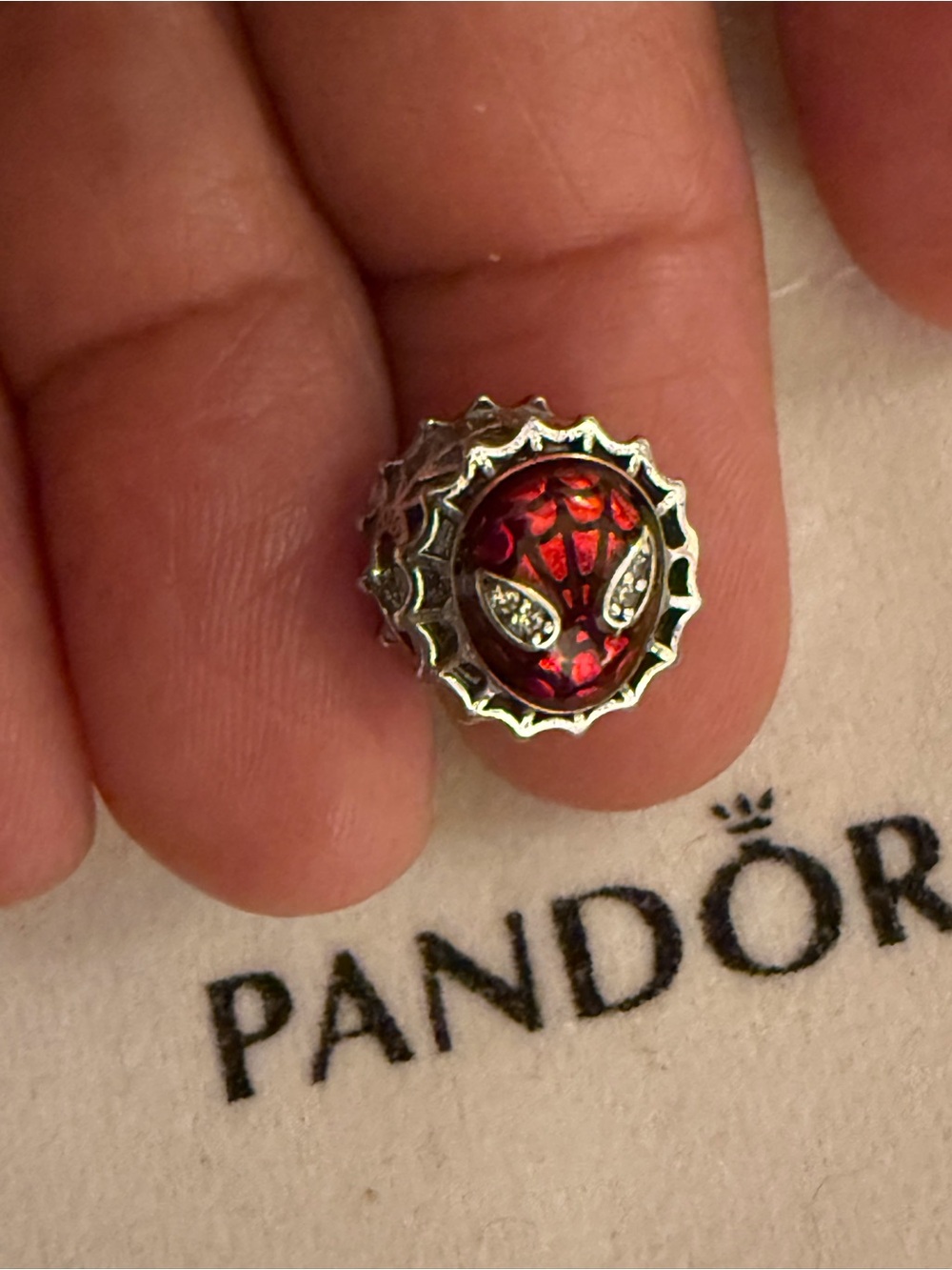 Pandora Red Spider Mask Charm with Silver Accents
